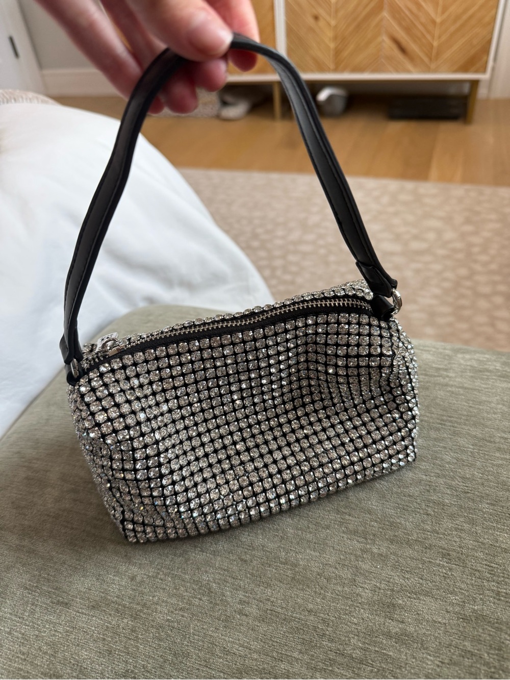 Crystal Mesh Shoulder Bag in Silver and Black